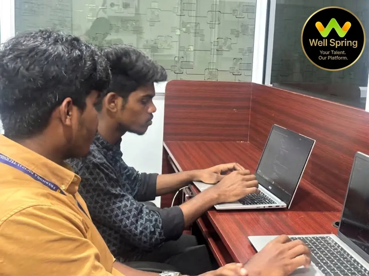 Student building web development projects on a laptop