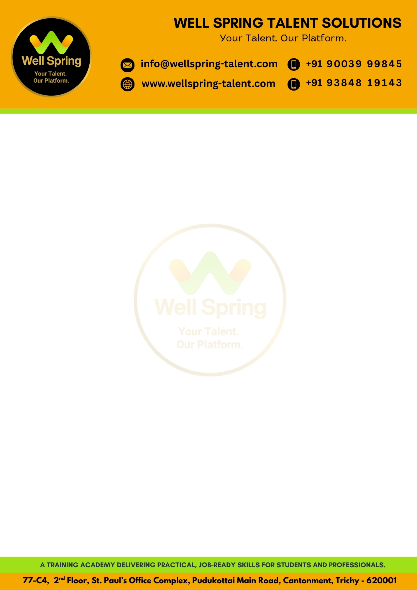 Well Spring Talent Solutions course completion certificate