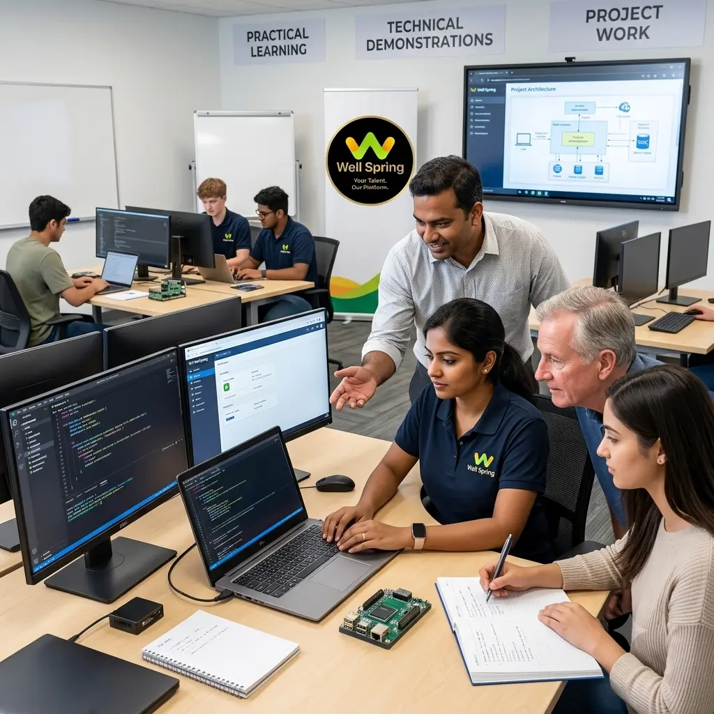 Students participating in practical IT training at Well Spring Talent Solutions