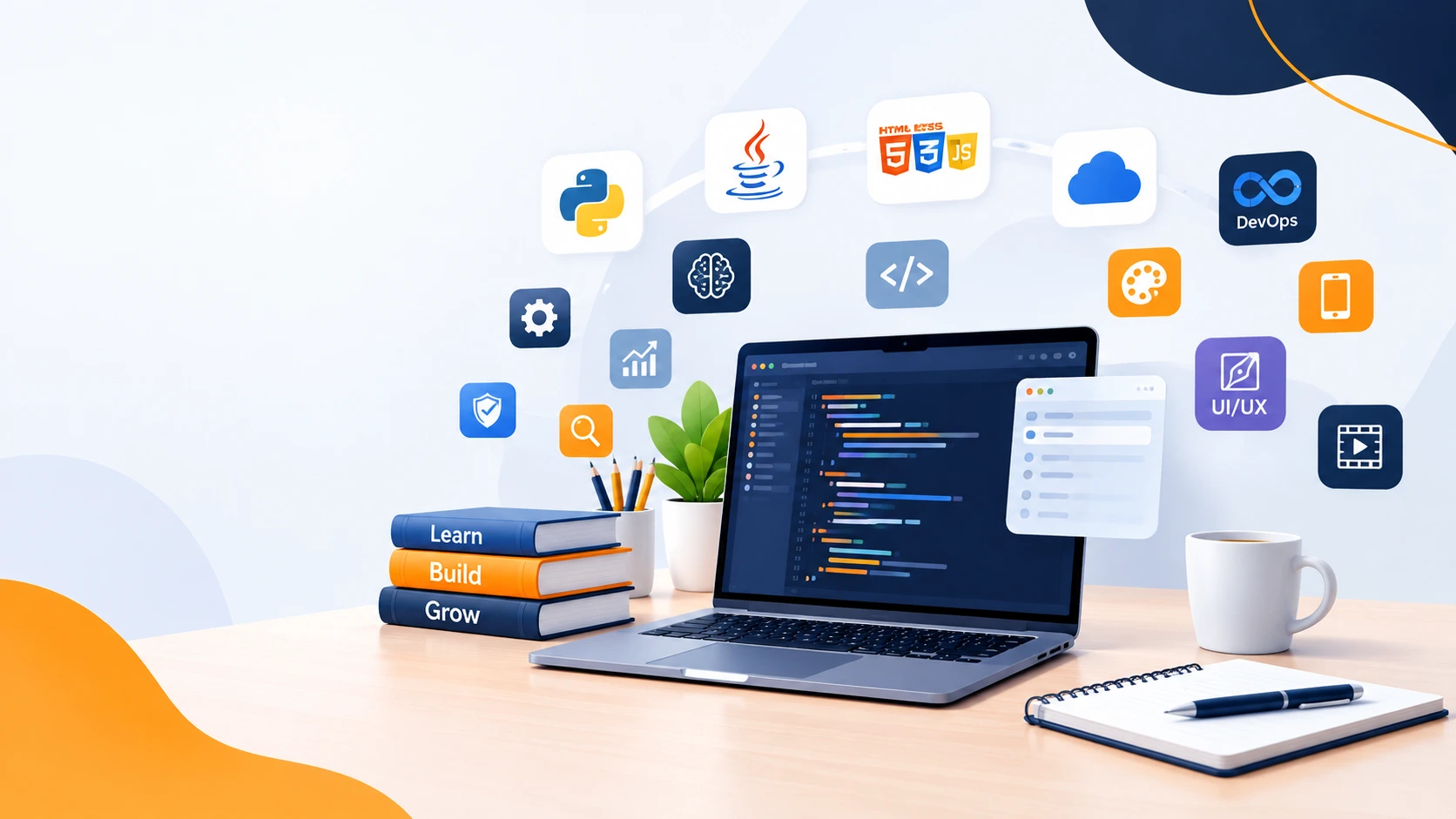 Student learning programming and technology concepts on a laptop