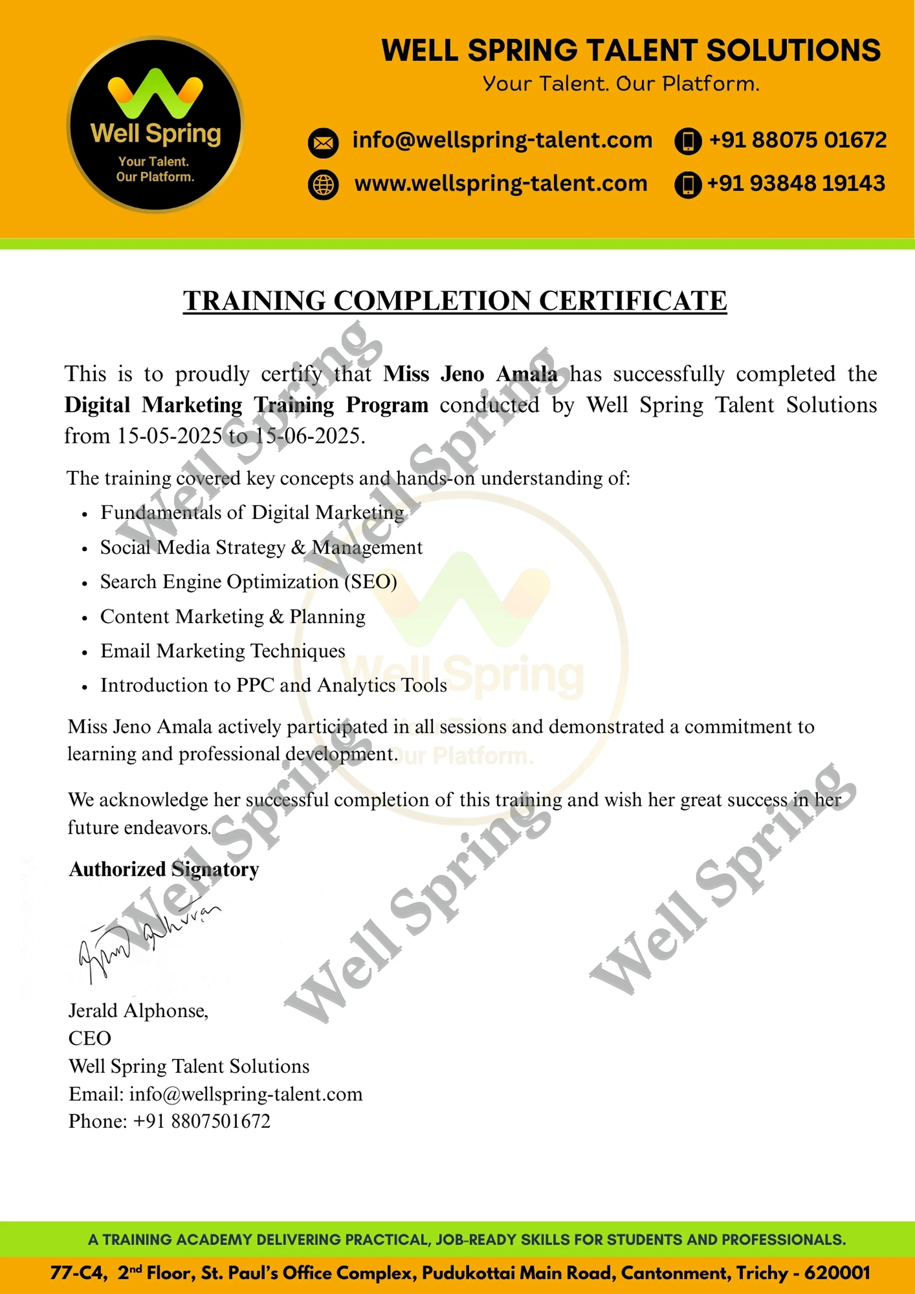 training completion certificate